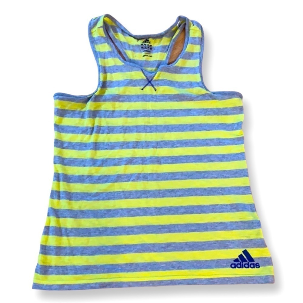Neon Yellow & Gray Racerback Tank Top | Adidas | Size Medium